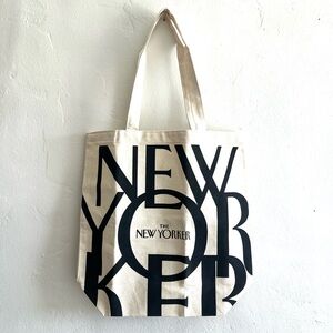 NWOT- The New Yorker Cream Canvas Tote Bag with Black Logo